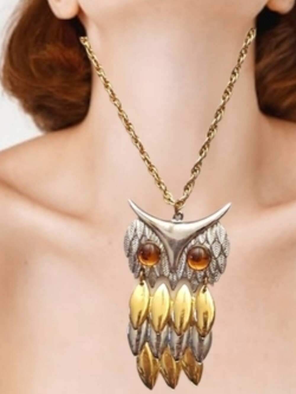 Gold & Silver Tone Owl Pendant Necklace | Large Statement Owl Jewelry